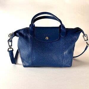 Longchamp Blue Leather Le Pliage Cuir Top Handle Crossbody